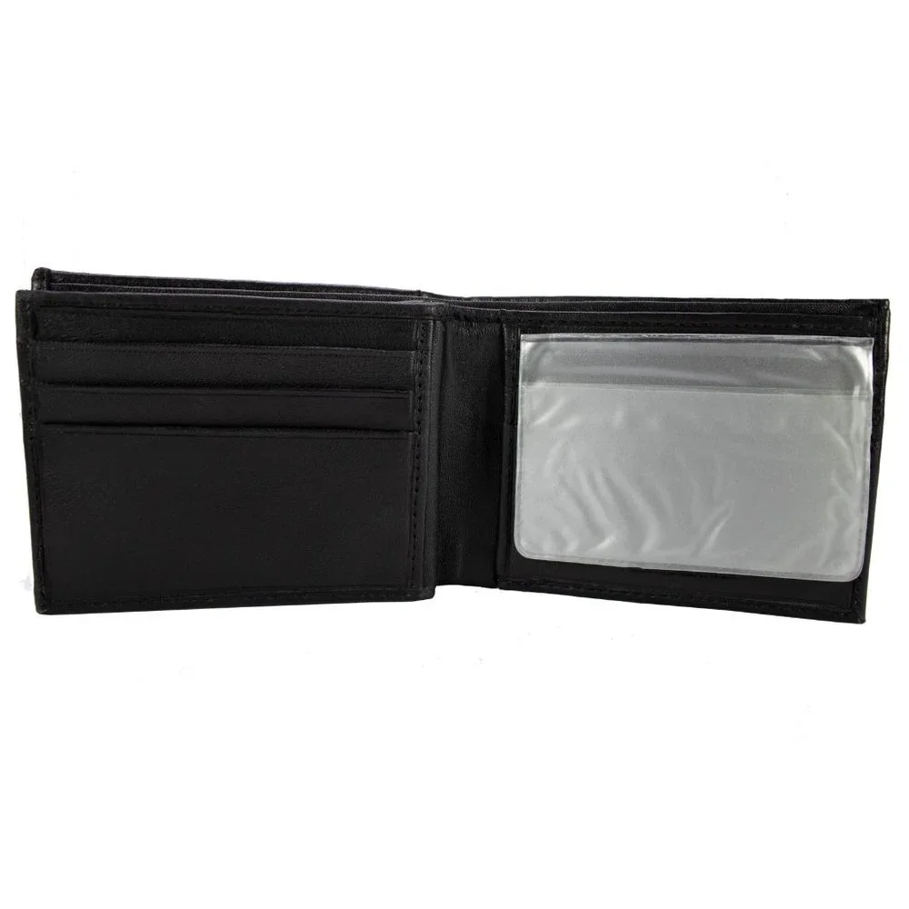 Men Bifold Lambskin Leather Black Wallet